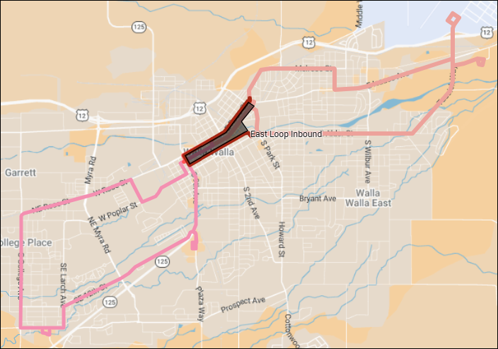 Map shows the East and West loops deviating around a road closure on Main St between 9th Ave and Park St.